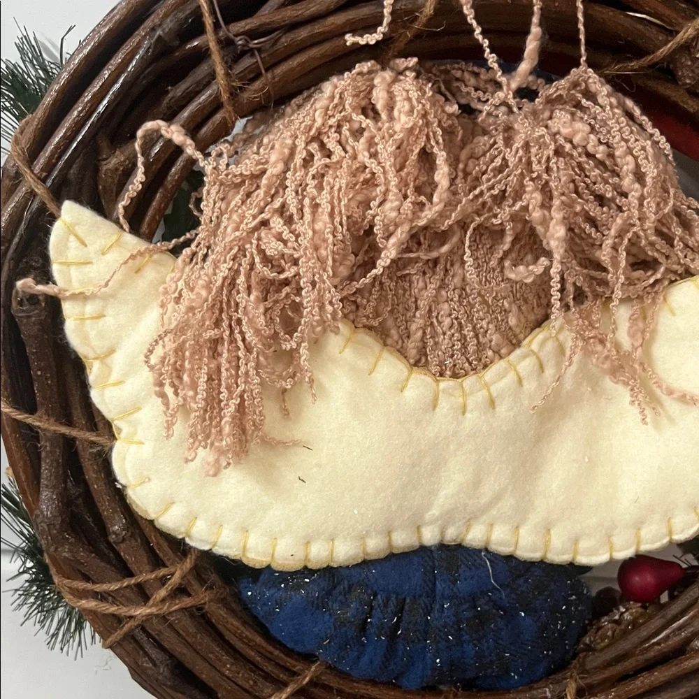 Festive Holiday Wreath with Doll - Blue and Red